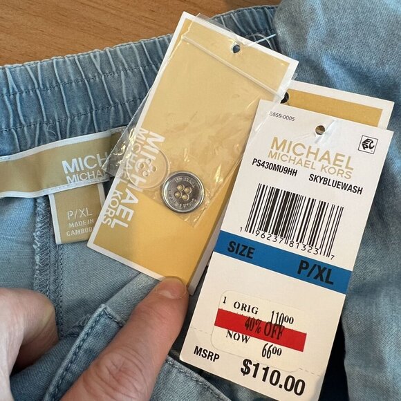 Michael Michael Kors Petite Chambray Elastic-Back Wide-Leg Pants PXL Sky Blue Wa - Picture 7 of 11